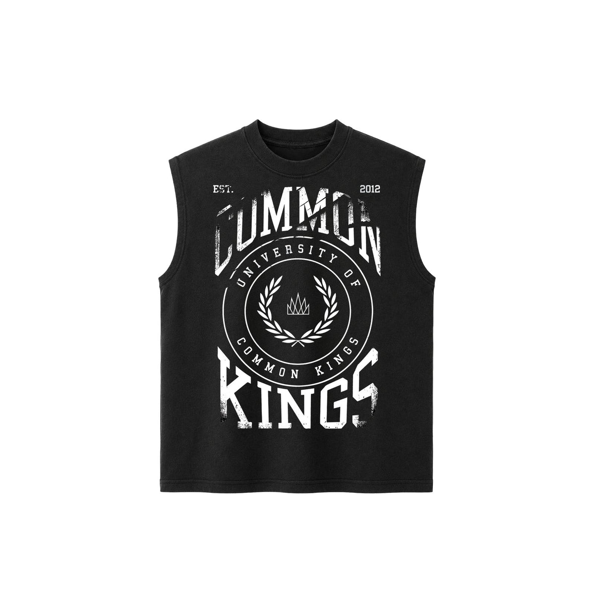 Distressed University Cut Off Box Tee - Black