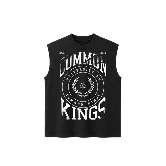 Distressed University Cut Off Tee - Black